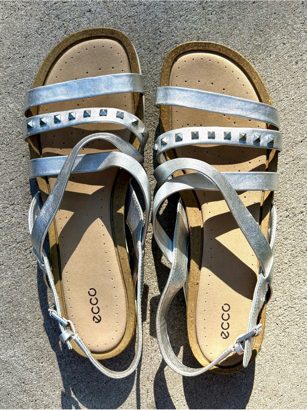 ECCO Dagmar Silver Leather Strappy Sandals SZ 11
